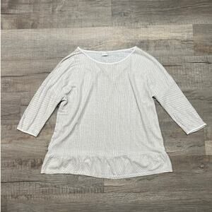 Poetry 100% Linen Size 8 Half Dolman Sleeve Top Jersey Knit Peplum Hem Boho Art